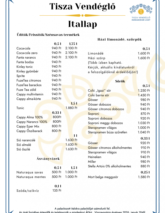 Tisza Vendéglő Itallap_1
